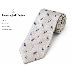 Ermenegildo Zegna Silk Tie Blue Gold Geometric Basketweave  Italy 3.75" W 59"L